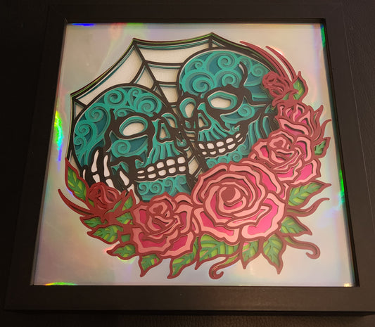 Skulls & Roses Shadow Box Art